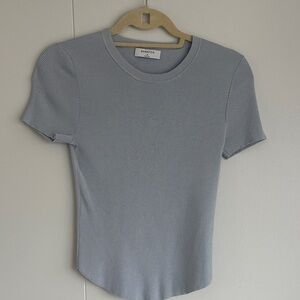 Babaton Light Blue Ribbed Short Sleeve Tee